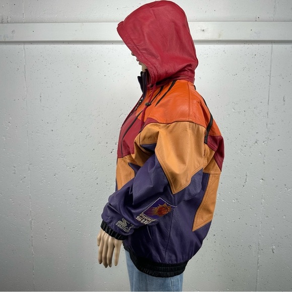 Vintage Starter Men’s size Medium Phoenix Suns Leather Hooded Jacket - Picture 6 of 17